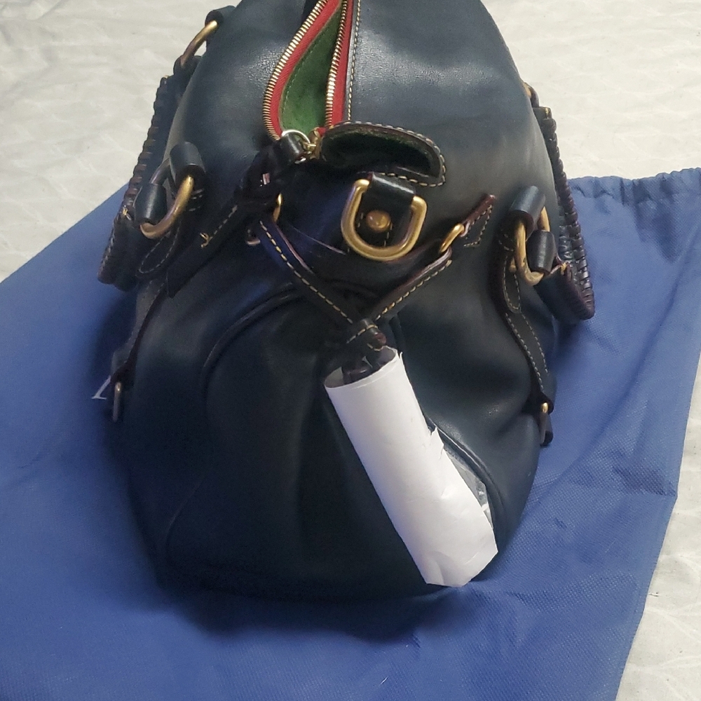 Dooney & Bourke dark navy Leather Shoulder Bag with Brown Trim and Gold Hardware - Picture 4 of 16